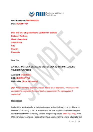 Uk Tourist And Visit Visa Cover Letter Example Immigration Solicitors 2945